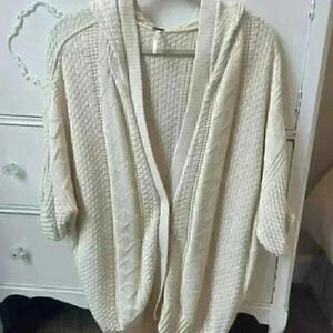 Free People Sweater Womens Small Cream Ivory Oversized Cardigan Hoodie Cableknit